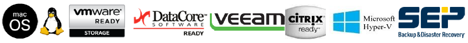 Mac OS, Linux, VMware Ready, DataCore Software, Veeam, Citrix Ready, Microsoft Hyper-V, SEP